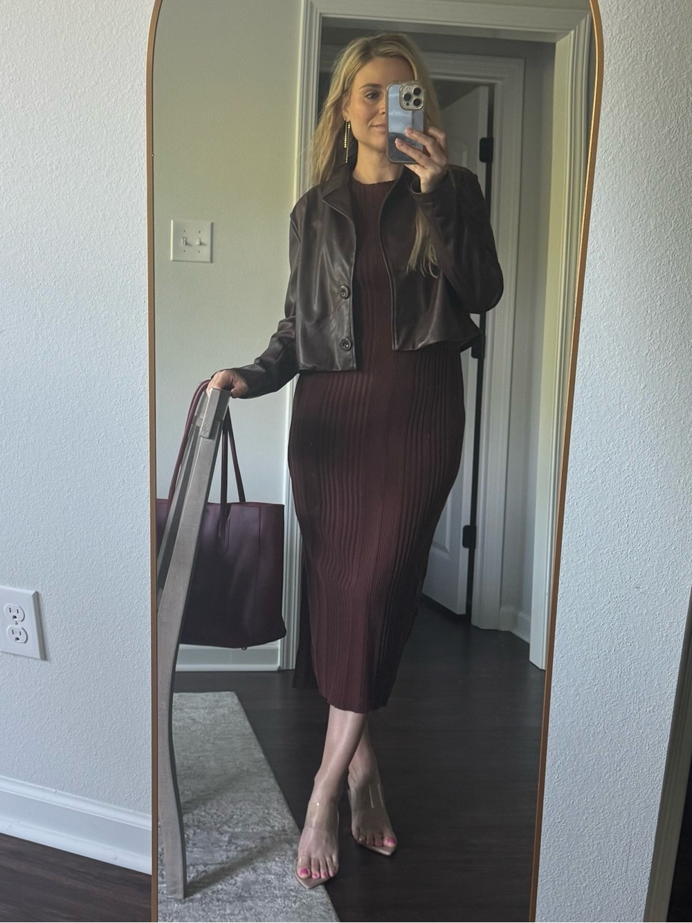 Cropped Brown Faux Leather Jacket - Women's - Picture 7 of 10